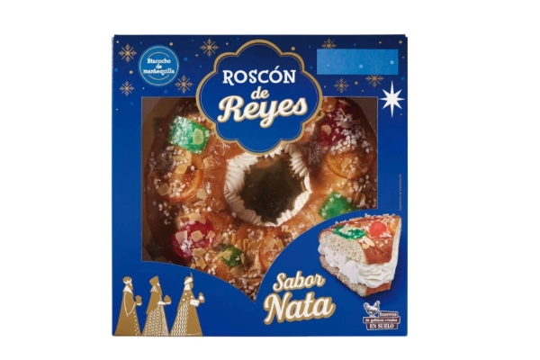 Roscón de Reyes de Lidl, relleno de nata. 