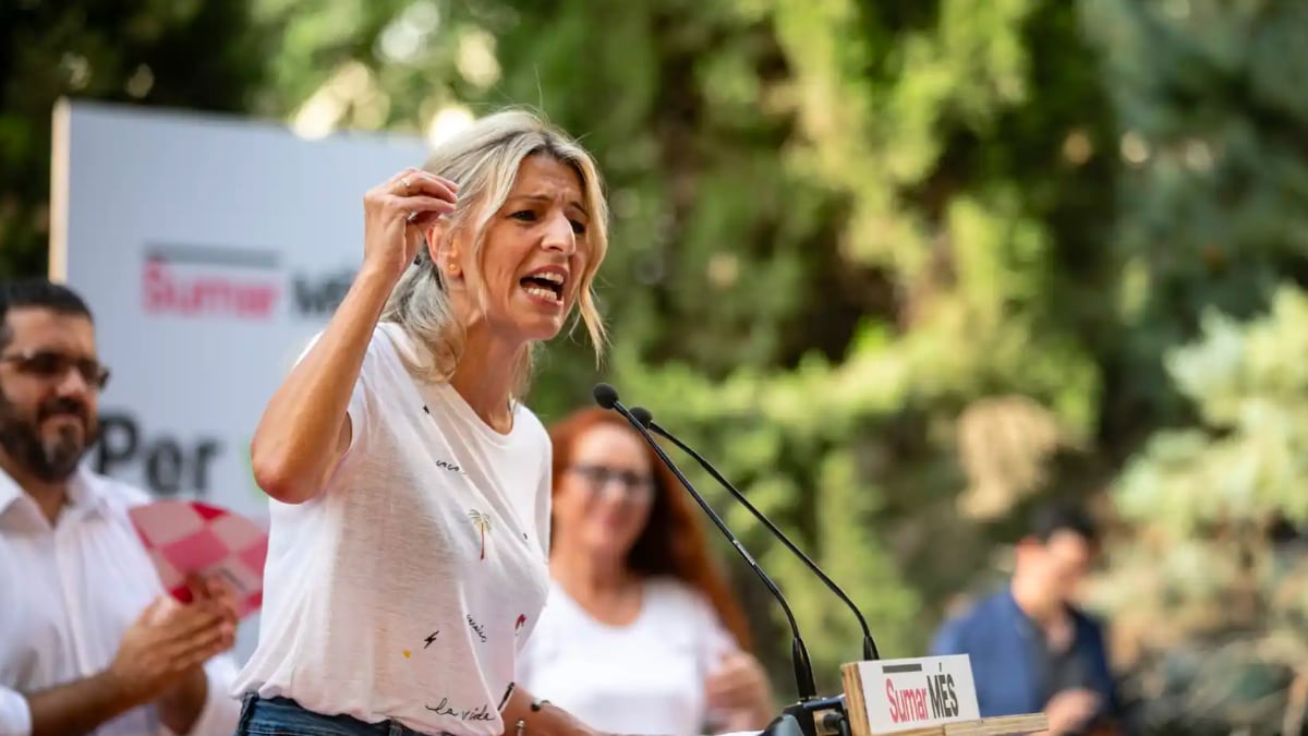 La líder de Sumar, Yolanda Díaz, en un mitin este lunes en Palma