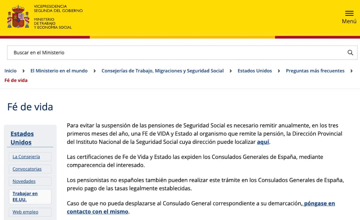captura de la web del Ministerio de Trabajo y Economía Social