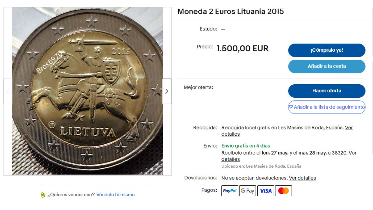 Moneda litiana que vale 1.500 euros.