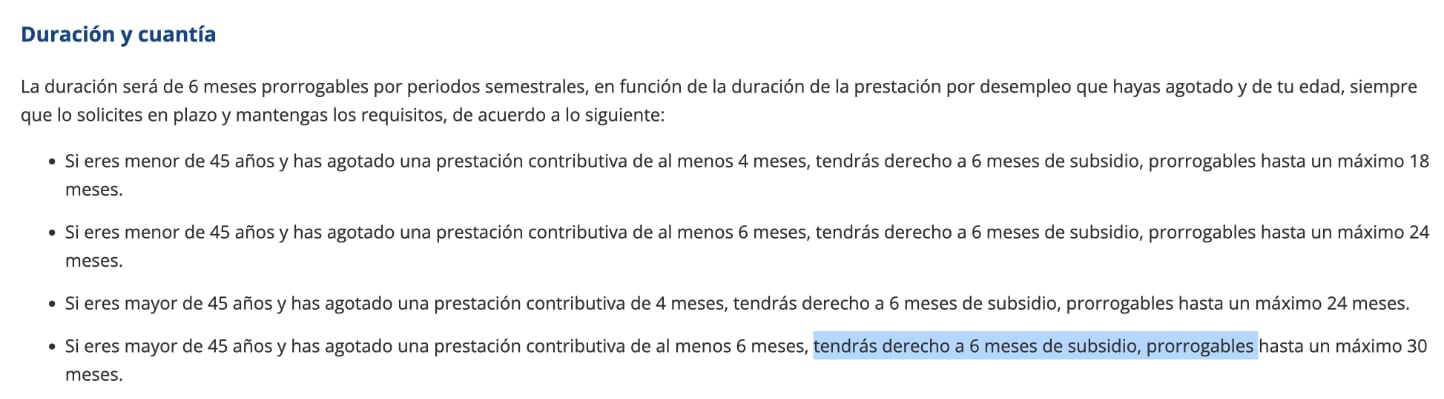 duración de los subsidios por desempleo