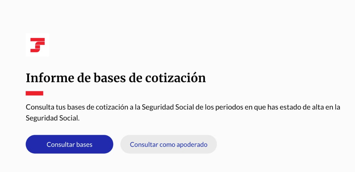 captura web Seguridad Social para pedir las bases de cotización