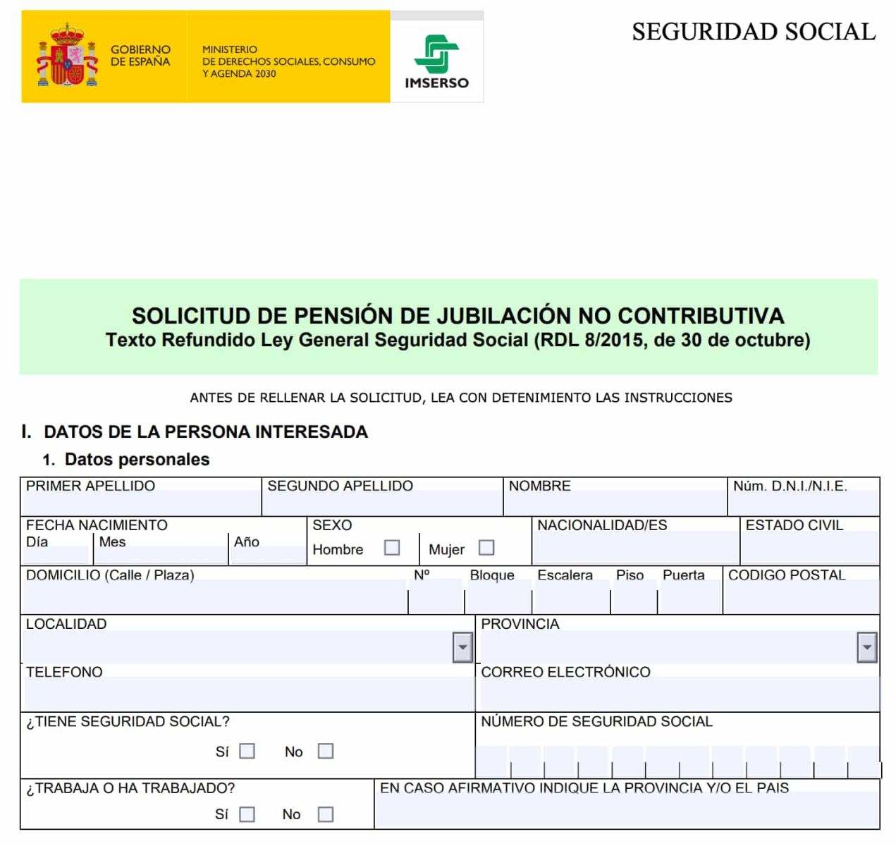 Solicitud de la pensión no contributiva