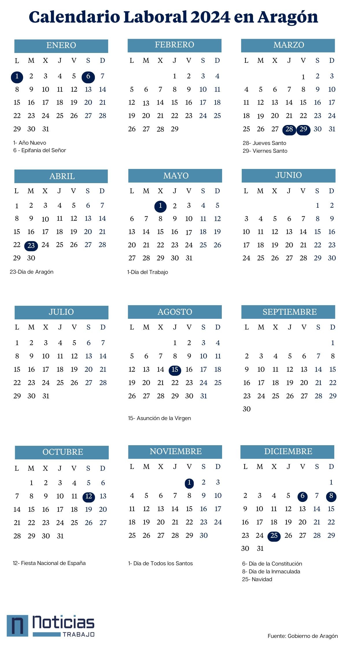 Calendario laboral 2024 de Aragón