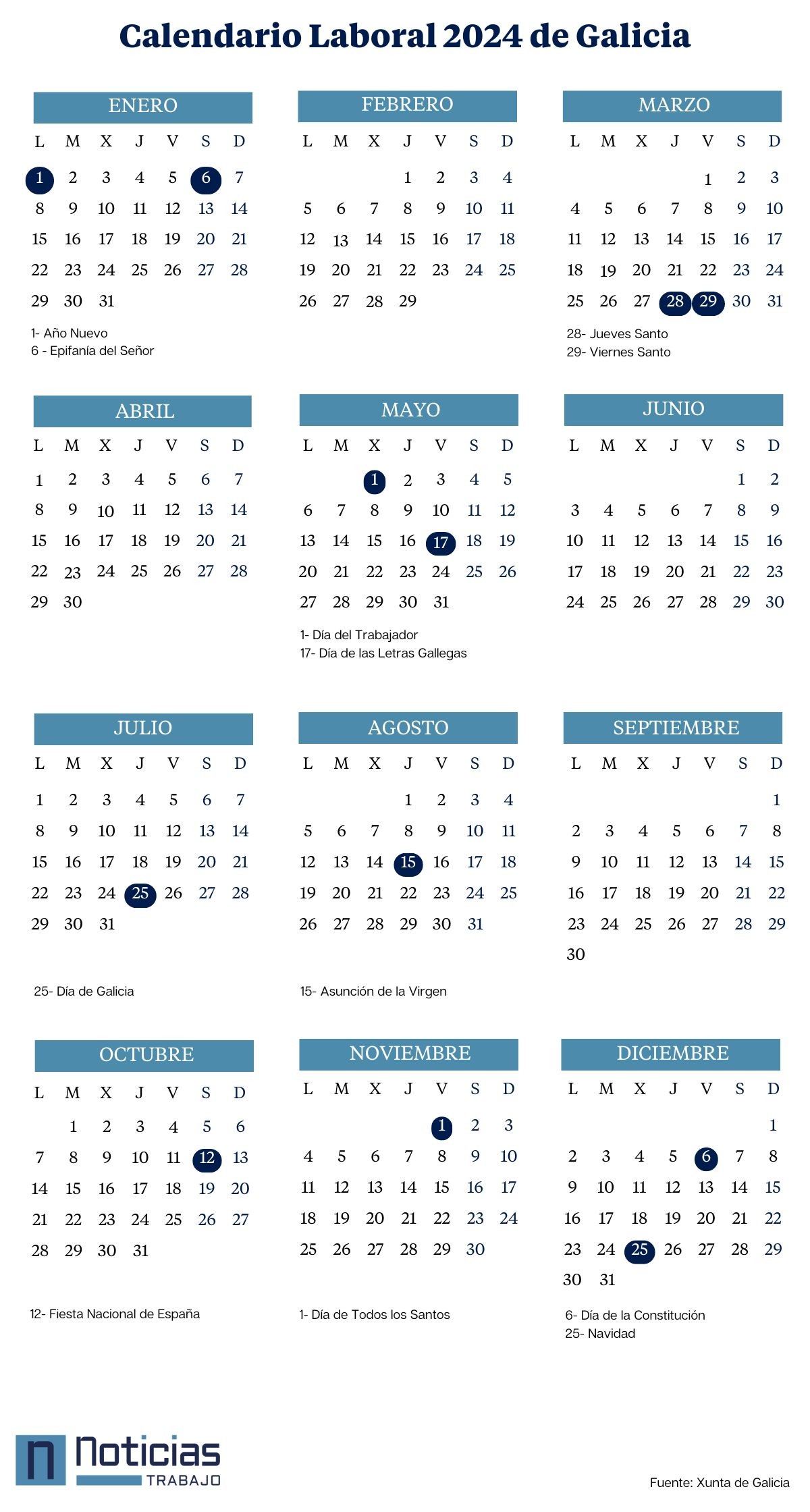 Calendario laboral 2024 de Galicia