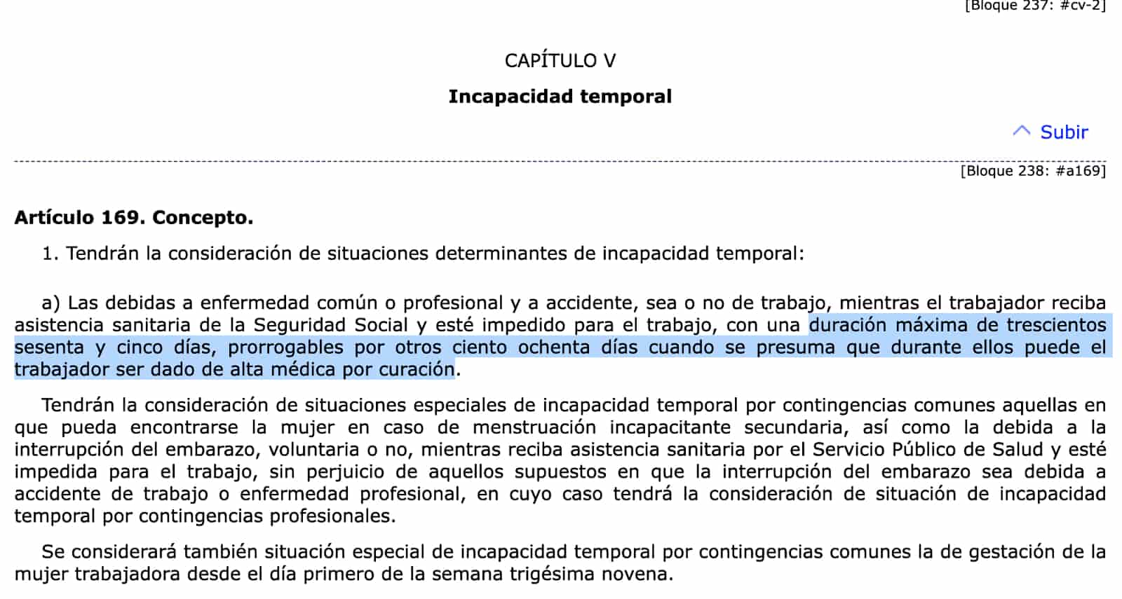 Artículo 169 de la Ley General de la Seguridad Social (LGSS)