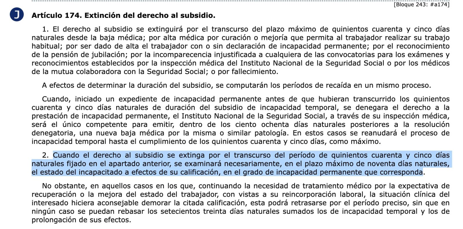 Artículo 173 de la Ley General de la Seguridad Social