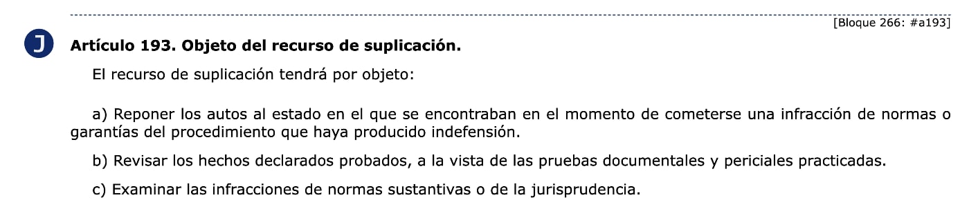 Artículo 193 de la Ley Reguladora de la Jurisdicción Social (LRJS)