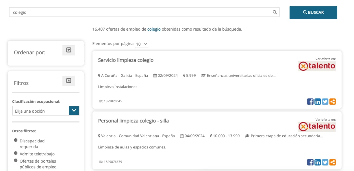 Ofertas de empleo del SEPE para trabajar en colegios