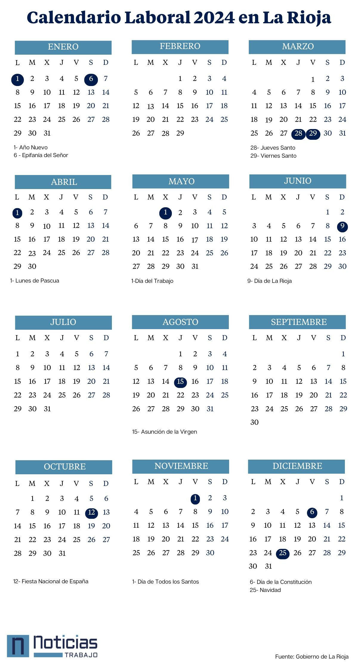 Calendario laboral 2024 de La Rioja