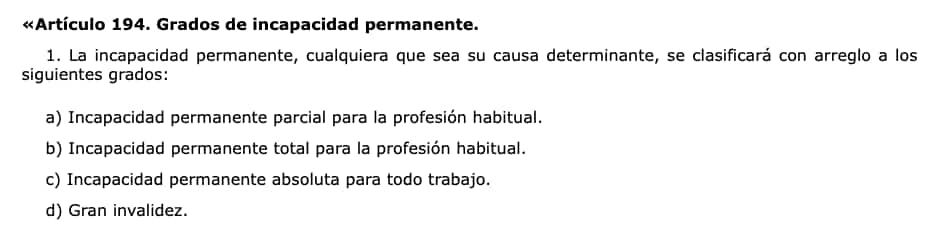 Artículo 194 de la Ley General de la Seguridad Social (LGSS)