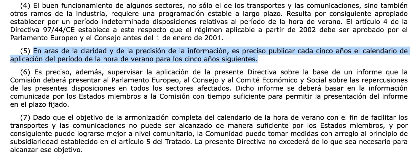 Directiva 2000/84/CE artículo 5 donde dice que la norma estará vigente cinco años