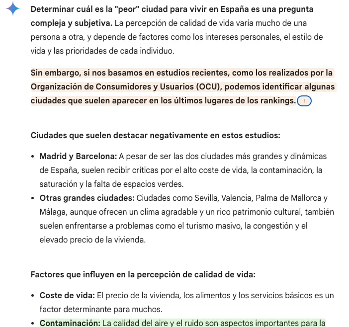 Peor ciudad de España según Gémini de Google