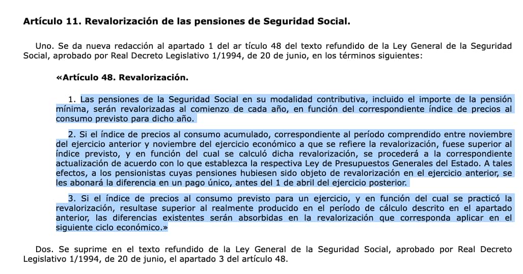 Revalorización de las Pensiones según la Ley 24/1997