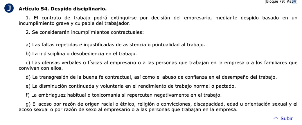 Artículo 52 del Estatuto de los Trabajadores