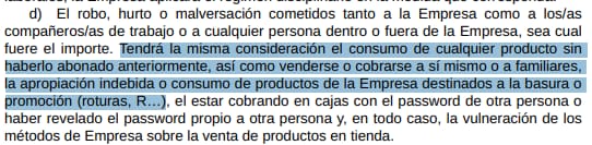 Convenio colectivo de Mercadona, artículo 39.d