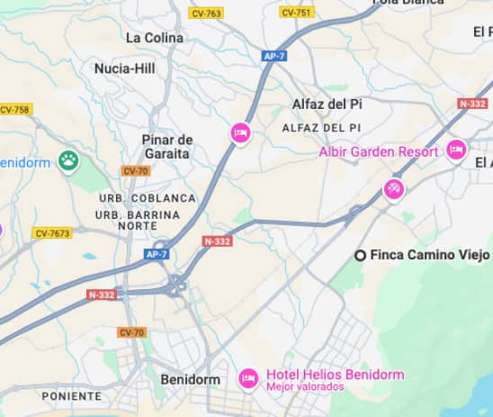 ​  Mapa de la ubicación de la vivienda subastada en Benidorm