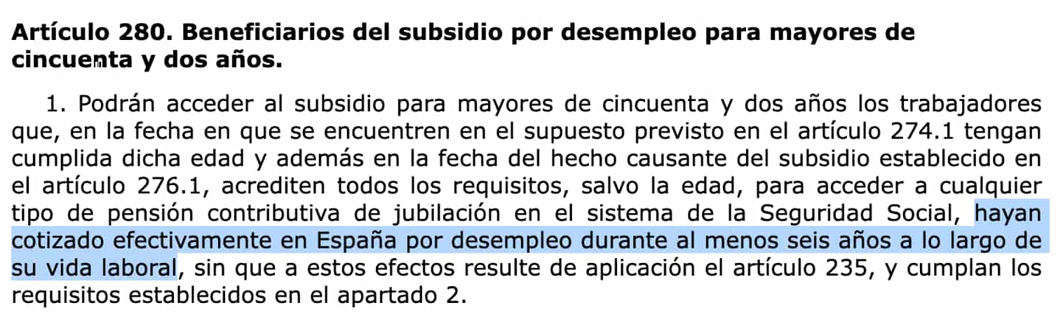 Artículo 280 de la Ley General de la Seguridad Social