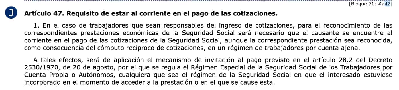 artículo 47 de la Ley General de la Seguridad Social