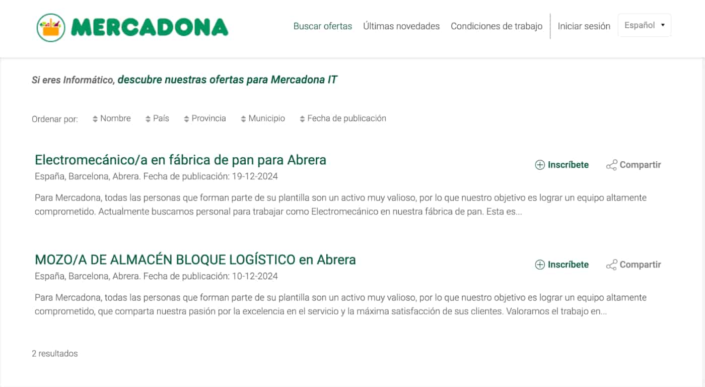 Ofertas de empleo para trabajar en la fábrica de pan de Mercadona