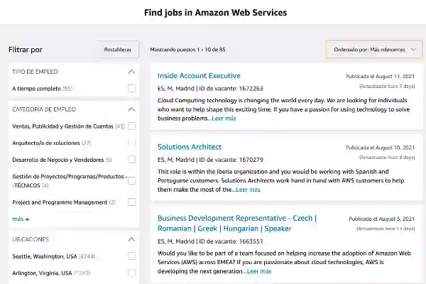 Ofertas empleo Amazon Web Services