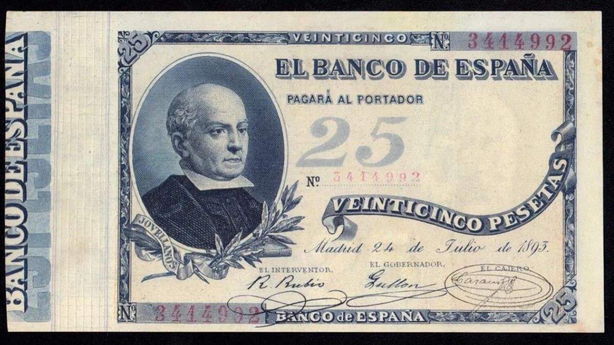 Billete antiguo de pesetas de Jovellanos.