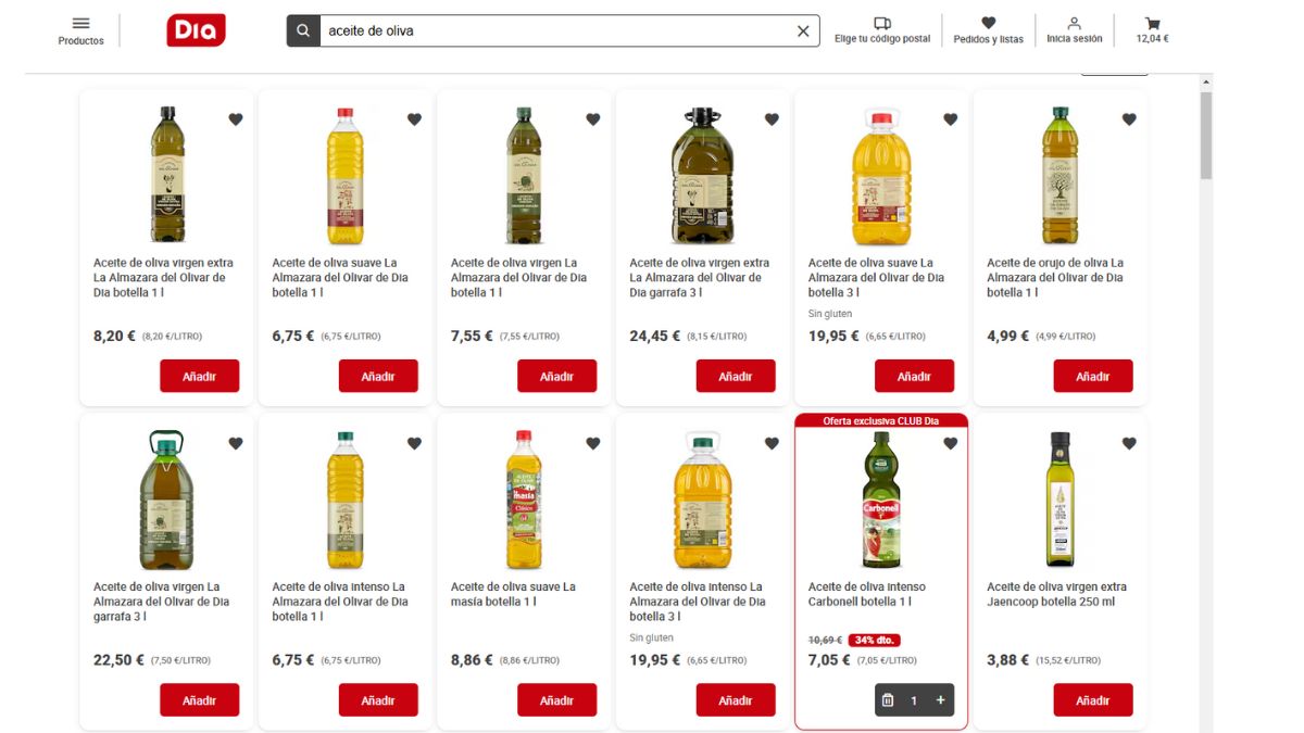 Varias botellas de aceite de oliva en promoción