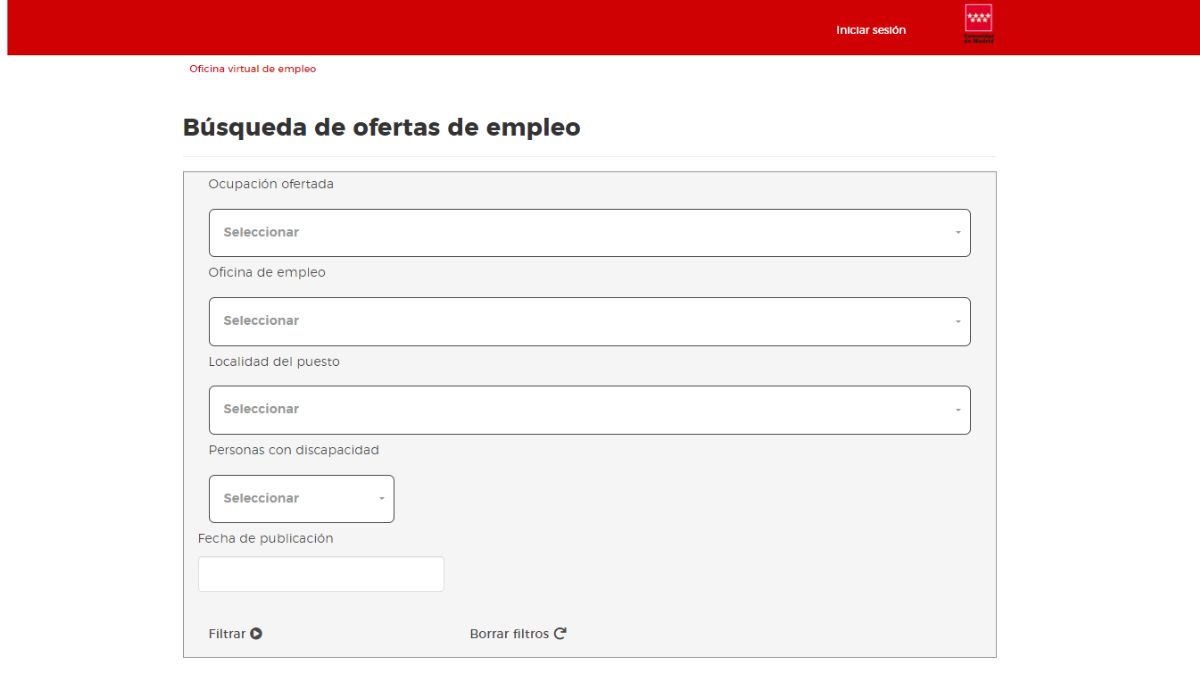 Buscador de ofertas de empleo de la Comunidad de Madrid.