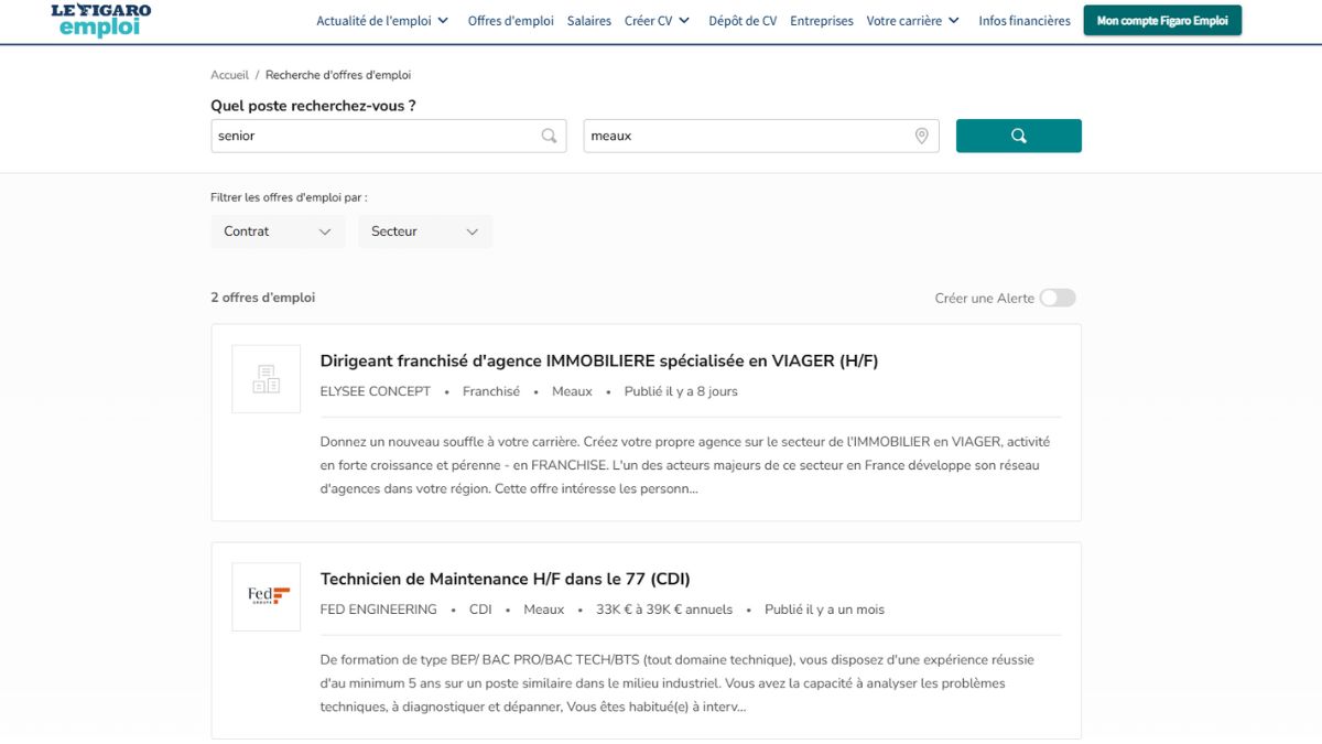 Captura de la oferta de trabajo de Le Figaro Emploi.