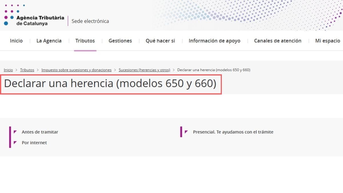 Web de la Agencia Tributaria de Cataluña para presentar los modelos