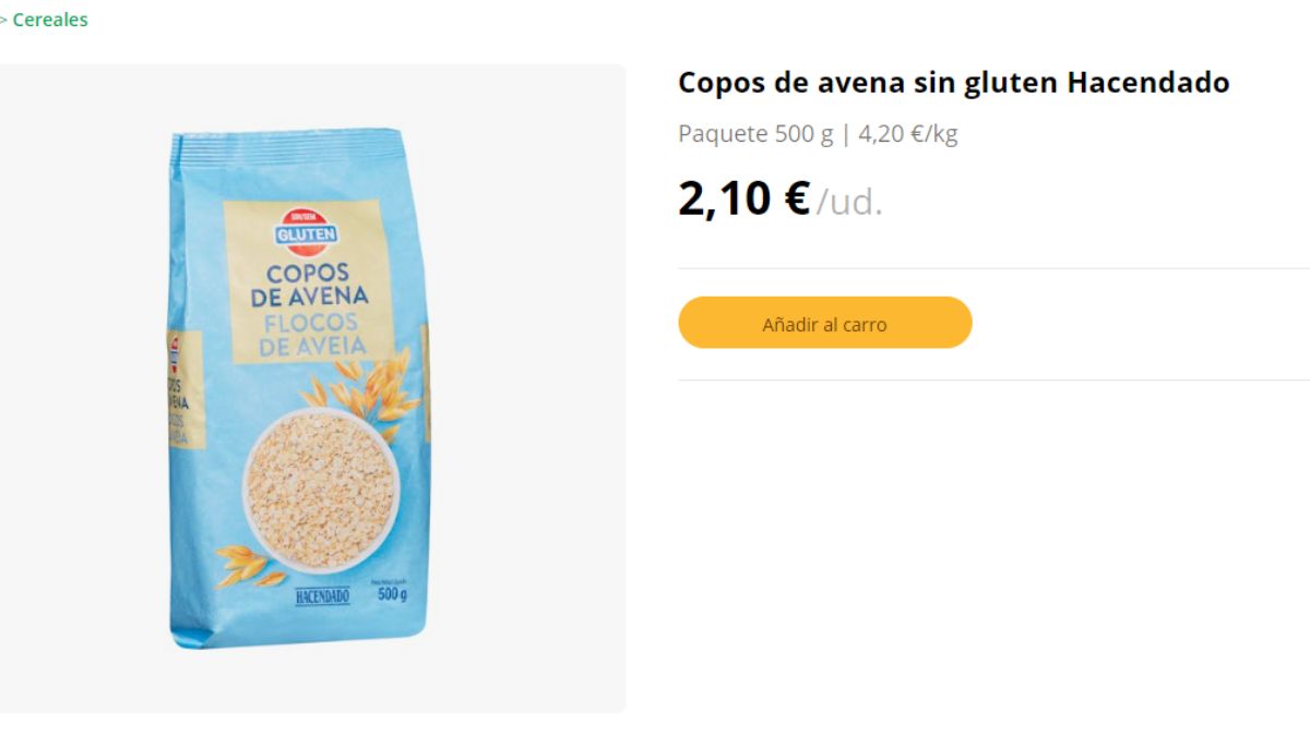 Copos de avena sin gluten de Mercadona.