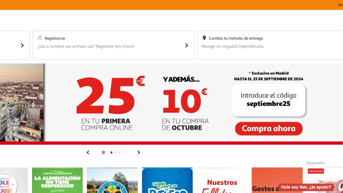 Descuentos en Alcampo, en captura de pantalla.