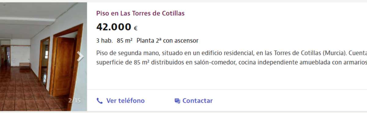 Piso en venta en Las Torres de Cotillas, por un precio de 42.000 euros 