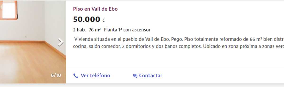 Piso en venta en Vall de Ebo por un precio de 50.000 euros 