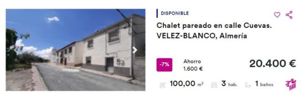 Casa en venta en Vélez blanco por 20.400 euros 