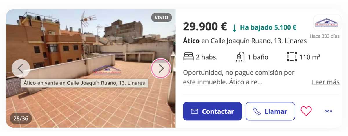 Ático en venta en Linares (Jaén) por un precio de 29.900 euros 