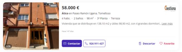 Ático en venta en Tomelloso por 58.000 euros 