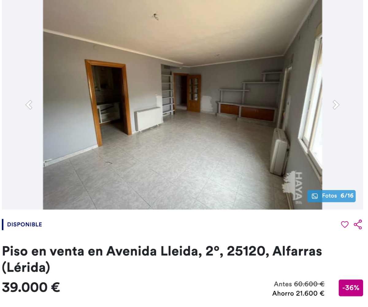 Piso en venta en Alfarràs (Lérida) por un precio de 39.000 euros 