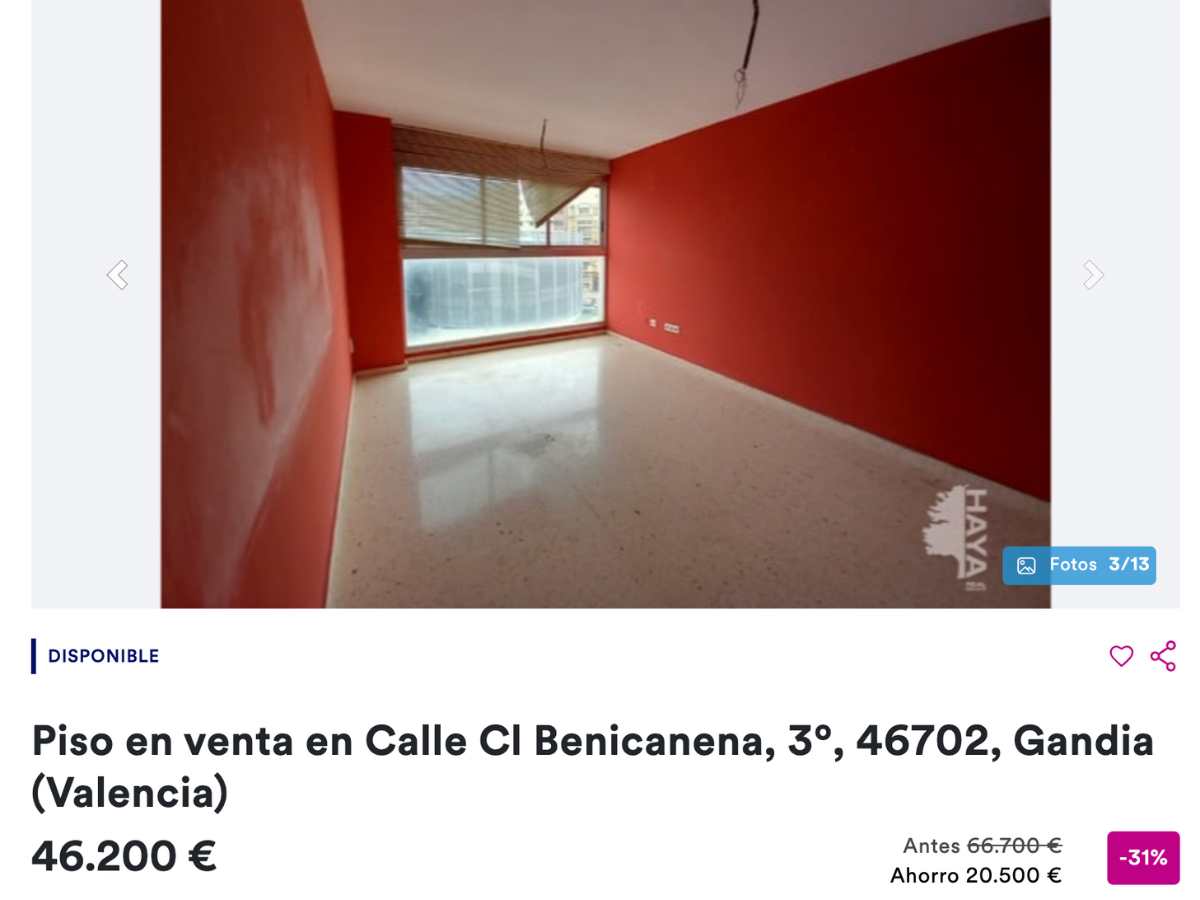 Piso en venta en Gandia (Valencia) por un precio de 46.200 euros