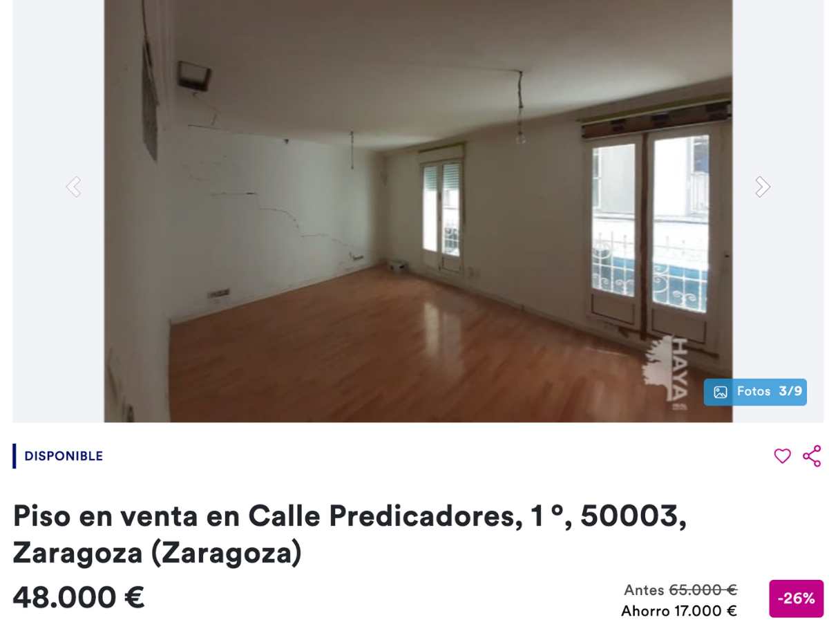 Piso en venta en Zaragoza por un precio de 48.000 euros 