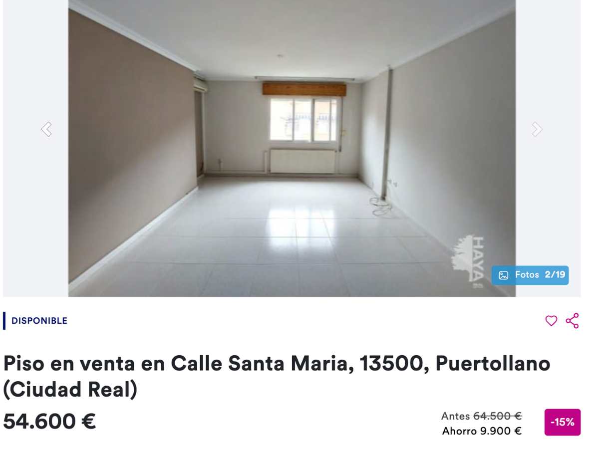 Piso en venta en Puerto Llano (Ciudad Real) por en precio de 54.600 euros 