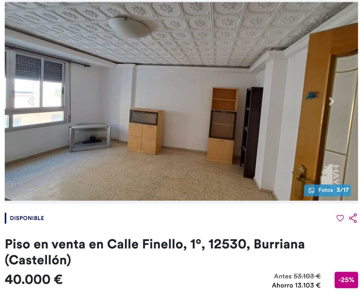 Piso en venta en Burriana (Castellón) por un precio de 40.000 euros