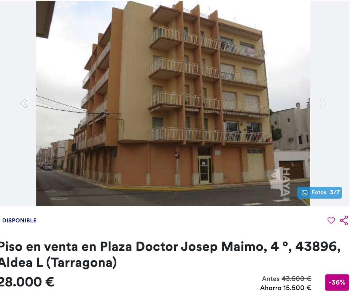 Piso en venta den l’Aldea (Tarragona) por un precio de 28.000 euros 