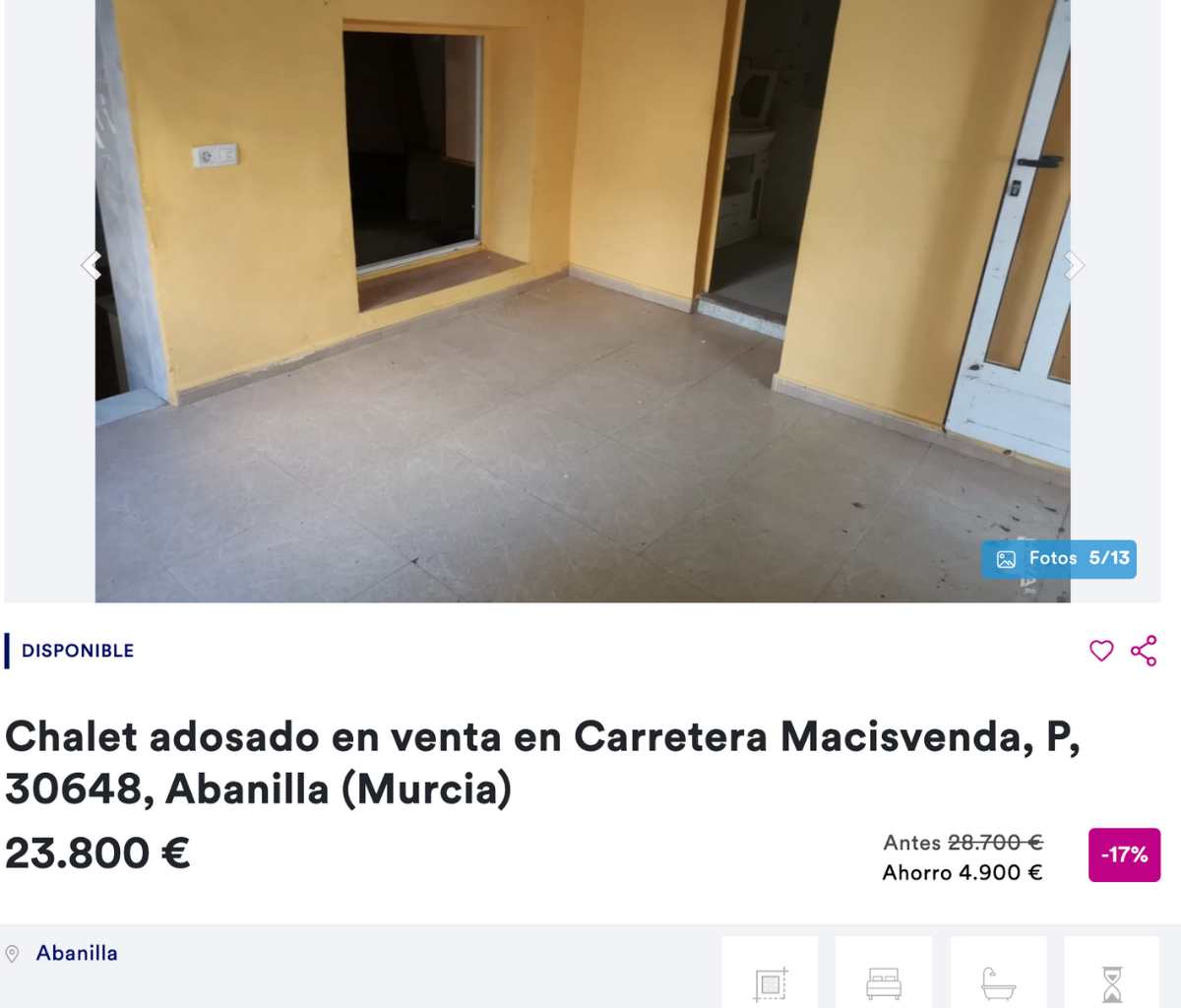 Chalet en venta en Abanilla (Murcia) por un precio de 23.800 euros