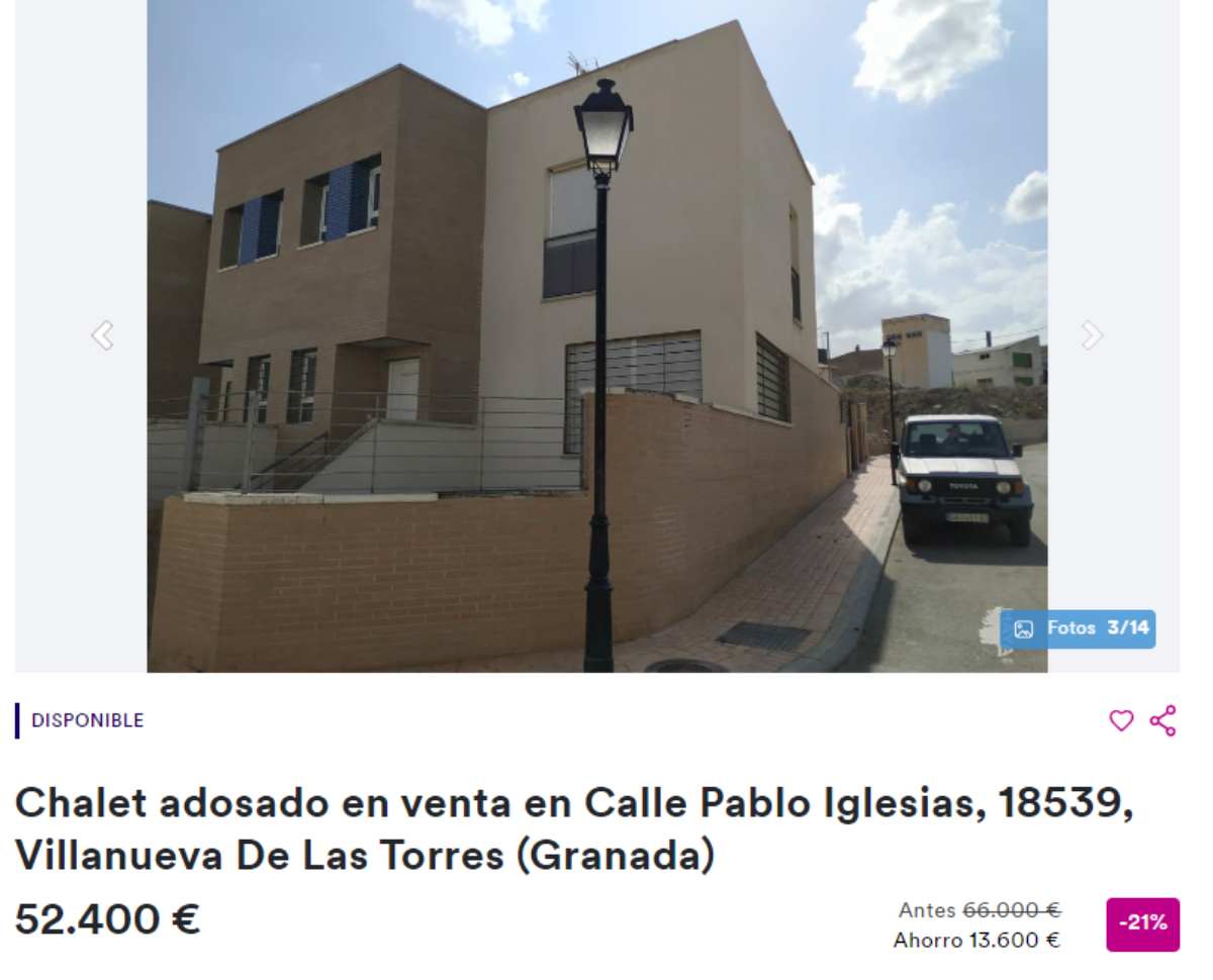Chalet adosado en venta en Villanueva de las Torres (Granada) por un precio de 52.400 euros 