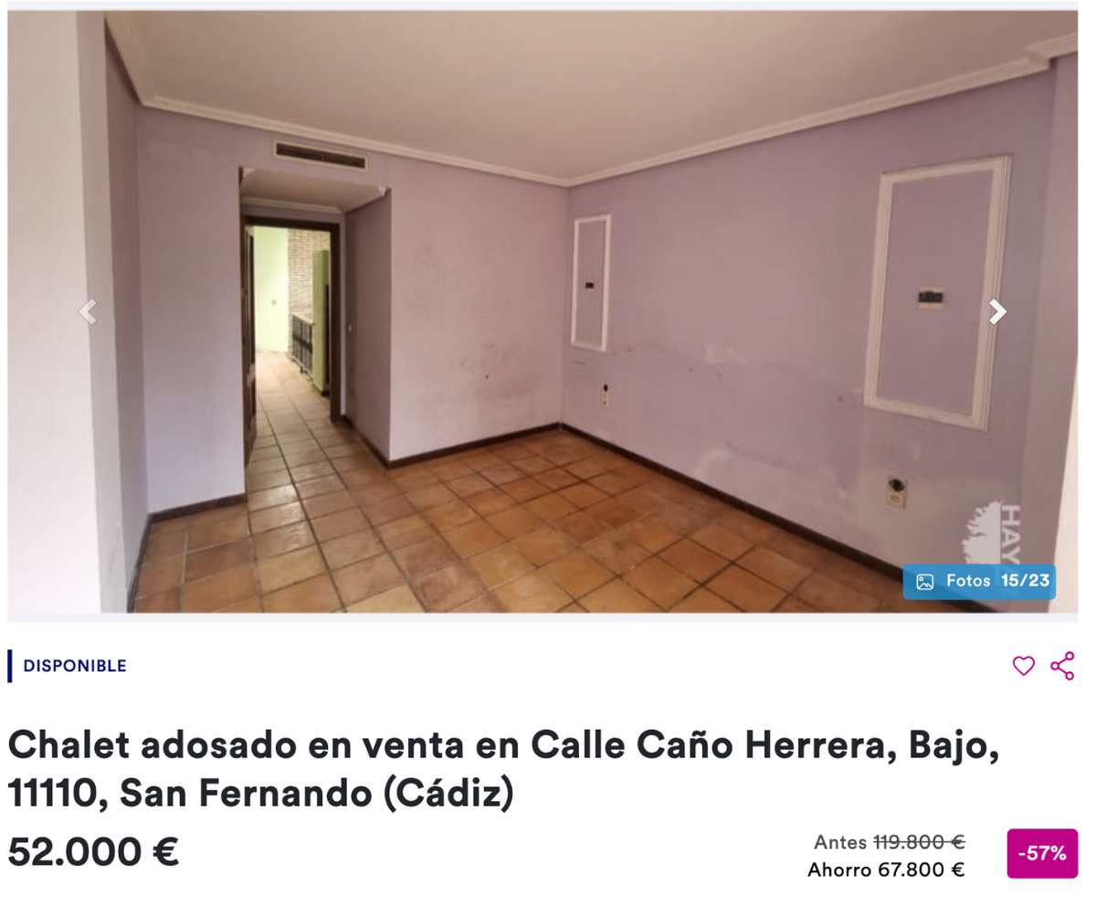 Chalet adosado en venta en San Fernando (Cádiz) por un precio de 52.000 euros 