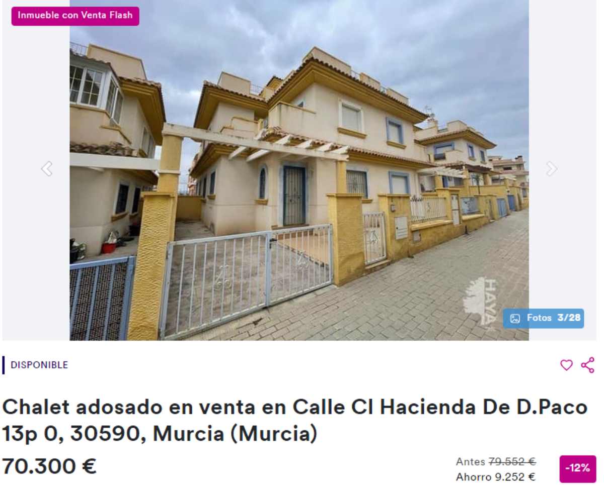 Chalet adosado en venta en Murcia por un precio de 70.300 euros 