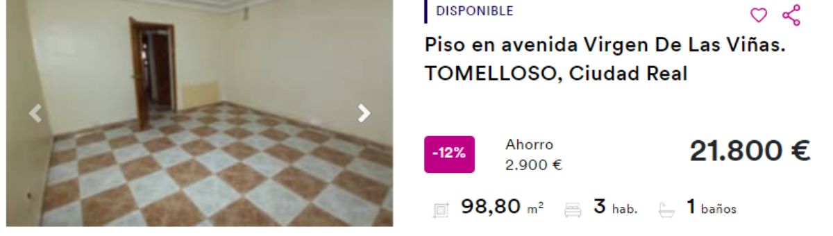 Piso en venta en Tomelloso por un precio de 21.800 euros 