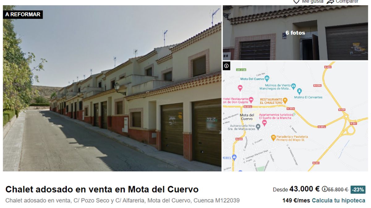 Casa en venta en Mota del Cuervo, Cuenca, por un precio de 43.000 euros 