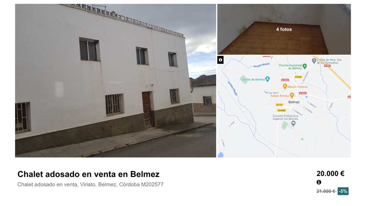 Chalet adosado en venta en Belmez, Córdoba, por un precio de 20.000 euros